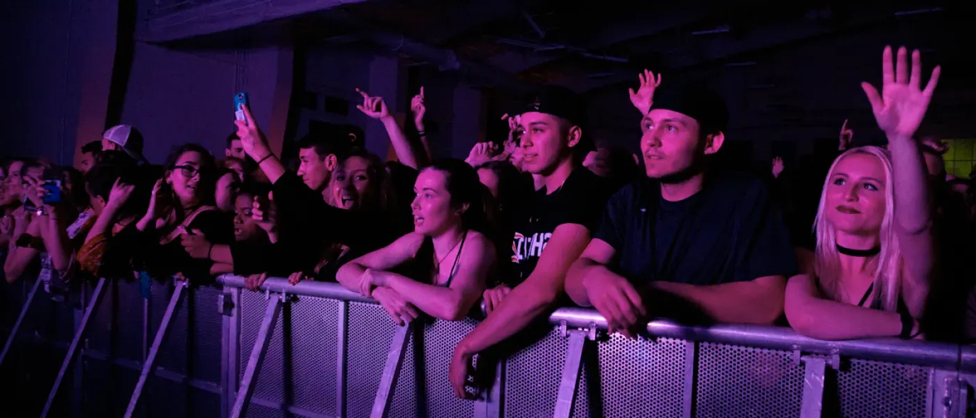 Students front row at a U N E spring concert